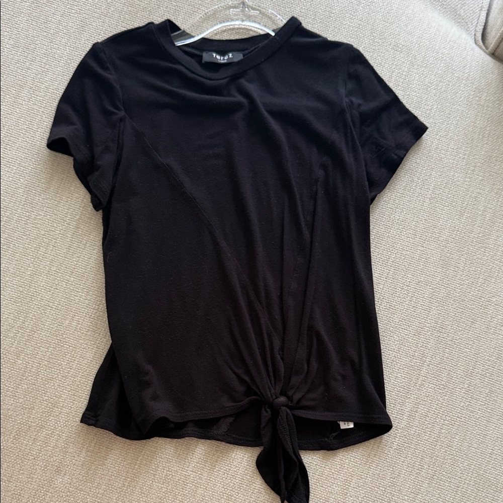 Terez Black Short Sleeve Tie-Front Tee